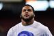 Dec 21, 2014; St. Louis, MO, USA; St. Louis Rams defensive tackle Aaron Donald warms up before the game between the St. Louis Rams and the New York Giants at the Edward Jones Dome. Mandatory Credit: Jasen Vinlove-USA TODAY Sports