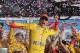 Joey Logano celebrates in Victory Lane after winning the Daytona 500 NASCAR Sprint Cup series auto race at Daytona International Speedway, Sunday, Feb. 22, 2015, in Daytona Beach, Fla. (AP Photo/Chuck Burton)