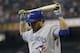 Toronto Blue Jays' Dioner Navarro holds the bat over his head after striking out against the Houston Astros during the third inning of a baseball game Friday, Aug. 1, 2014, in Houston. (AP Photo/David J. Phillip)