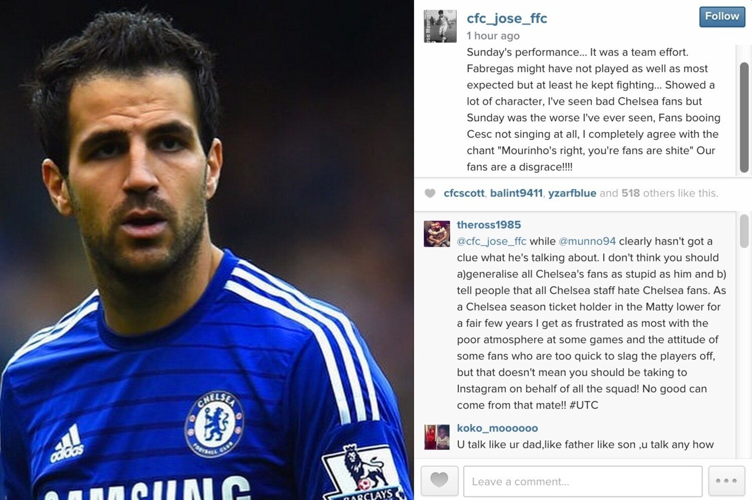 Jose Mourinho's Son Calls Chelsea Fans 'A Disgrace' on Instagram
