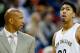 Dec 2, 2014; New Orleans, LA, USA; New Orleans Pelicans head coach Monty Williams and forward Anthony Davis (23) during a game against the Oklahoma City Thunder at the Smoothie King Center. The Pelicans defeated the Thunder 112-104. Mandatory Credit: Derick E. Hingle-USA TODAY Sports