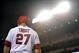 July 22, 2015; Anaheim, CA, USA; Los Angeles Angels center fielder Mike Trout (27) on deck before hitting in the fifth inning against the Minnesota Twins at Angel Stadium of Anaheim. Mandatory Credit: Gary A. Vasquez-USA TODAY Sports
