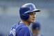 Los Angeles Dodgers shortstop Corey Seager looks on during batting practice before facing the San Diego Padres in a baseball game Friday, Sept. 4, 2015 in San Diego. (AP Photo/Gregory Bull)