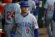 Chicago Cubs second baseman Javier Baez (9) walks through the dugout during a baseball game against the Pittsburgh Pirates in Pittsburgh, Tuesday, Sept. 15, 2015. (AP Photo/Gene J. Puskar)