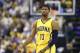 Indiana Pacers forward Paul George stands on the court during a break in play in the second half of an NBA basketball game against the Miami Heat, Sunday, April 5, 2015, in Indianapolis. Indiana won 112-89. (AP Photo/R Brent Smith)