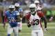 Arizona Cardinals running back Chris Johnson (23) is pursued by Detroit Lions middle linebacker Tahir Whitehead (59) during the first half of an NFL football game, Sunday, Oct. 11, 2015, in Detroit. (AP Photo/Duane Burleson)