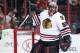 Chicago Blackhawks goalie Corey Crawford in action during the second period of a hockey game against the Philadelphia Flyers, Wednesday, Oct. 14, 2015, in Philadelphia. The Flyers won 3-0. (AP Photo/Chris Szagola)