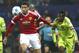 Manchester United's Chris Smalling, left, fights for the ball with CSKA's Ahmed Musa during the Champions League Group B soccer match between Manchester United and CSKA Moskva at Old Trafford Stadium, Manchester, England, Tuesday, Nov. 3, 2015. (AP Photo/Jon Super)