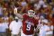 Oklahoma quarterback Trevor Knight (9) passes against Akron in the fourth quarter of an NCAA college football game in Norman, Okla., Saturday, Sept. 5, 2015. Oklahoma won 41-3. (AP Photo/Sue Ogrocki)
