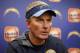San Diego Chargers head coach Mike McCoy speaks at a news conference after an NFL football game against the Oakland Raiders in Oakland, Calif., Thursday, Dec. 24, 2015. The Raiders won 23-20 in overtime. (AP Photo/Tony Avelar)