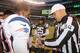 EAST RUTHERFORD, NJ - DECEMBER 27: Wide Receiver Matthew Slater #18 of the New England Patriots and Safety Calvin Pryor #25 of the New York Jets participate in the Overtime Coin Toss with Referee Clete Blakeman #34 in the game between the New England Patriots and New York Jets at MetLife Stadium on December 27, 2015 in East Rutherford, New Jersey. (Photo by Al Pereira/Getty Images for New York Jets)