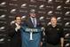 Philadelphia Eagles General Manager Howie Roseman, from left, poses with newly-drafted Lane Johnson and head coach Chip Kelly before a news conference at the team's NFL practice facility, Friday, April 26, 2013, in Philadelphia. (AP Photo/Matt Slocum)