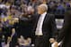 Sacramento Kings head coach George Karl yells at officials during the first half of an NBA basketball game against the Indiana Pacers in Indianapolis, Wednesday, Dec. 23, 2015. Karl received a technical on the exchange. (AP Photo/Michael Conroy)