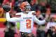 FILE - In this Dec. 27, 2015, file photo, Cleveland Browns quarterback Johnny Manziel (2) throws during the first half of an NFL football game against the Kansas City Chiefs in Kansas City, Mo. Manziel's footwork, decision making and grasp of a pro offense improved significantly in his second season. But now that it is over, the Browns want him to concentrate on his off-field issues. (AP Photo/Ed Zurga, File)