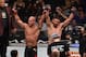 LAS VEGAS, NV - JANUARY 02: (L-R) Robbie Lawler and Carlos Condit react after their UFC welterweight title bout during the UFC 195 event inside MGM Grand Garden Arena on January 2, 2016 in Las Vegas, Nevada. (Photo by Todd Lussier/Zuffa LLC/Zuffa LLC via Getty Images)