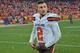 KANSAS CITY, MO - DECEMBER 27: Quarterback Johnny Manziel #2 of the Cleveland Browns walks off the field, after losing to the Kansas City Chiefs on December 27, 2015 at Arrowhead Stadium in Kansas City, Missouri. (Photo by Peter G. Aiken/Getty Images)