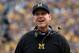 ANN ARBOR, MI - OCTOBER 17: Head coach Jim Harbaugh of the Michigan Wolverines reacts during the college football game against the Michigan State Spartans at Michigan Stadium on October 17, 2015 in Ann Arbor, Michigan. The Spartans defeated the Wolverines 27-23. (Photo by Christian Petersen/Getty Images)