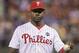 Philadelphia Phillies first baseman Ryan Howard (6) in action during a baseball game against the New York Mets, Tuesday, Aug. 25, 2015, in Philadelphia. (AP Photo/Laurence Kesterson)