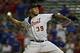 Detroit Tigers pitcher Neftali Feliz throws against the Texas Rangers in the ninth inning of a baseball game Monday Sept. 28, 2015, in Arlington, Texas. The Tigers won 7-4. (AP Photo/Ron Jenkins)