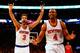NEW YORK, NY - NOVEMBER 29: Jose Calderon #3 and Arron Afflalo #4 of the New York Knicks reacts during the game against the Houston Rockets at Madison Square Garden on November 29, 2015 in New York City. (Photo by Mike Stobe/Getty Images)