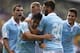 VILLARREAL, SPAIN - OCTOBER 18: Nolito of Celta celebrates scoring his team's second goal with his teammates Sergi Gomez, John Guidetti and Jonathan Castro (L) during the La Liga match between Villarreal CF and RC Celta de Vigo at El Madrigal Stadium on October 18, 2015 in Villarreal, Spain. (Photo by Manuel Queimadelos Alonso/Getty Images)
