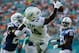 MIAMI GARDENS, FL - DECEMBER 27: Jarvis Landry #14 of the Miami Dolphins makes a one handed catch during a game against the Indianapolis Colts at Sun Life Stadium on December 27, 2015 in Miami Gardens, Florida. (Photo by Mike Ehrmann/Getty Images)