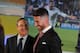 MADRID, SPAIN - AUGUST 17: Sergio Ramos of Real Madrid smiles along with Real president Florentino Perez during a press conference to announce Ramos' new five-year contract with Real Madrid at the Santiago Bernabeu stadium on August 17, 2015 in Madrid, Spain. (Photo by Denis Doyle/Getty Images)
