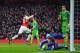 Arsenal's Costa Rican striker Joel Campbell (L) celebrates scoring their first goal during the English FA Cup third-round football match between Arsenal and Sunderland at the Emirates Stadium in London on January 9, 2016. AFP PHOTO / GLYK KIRK
RESTRICTED TO EDITORIAL USE. No use with unauthorized audio, video, data, fixture lists, club/league logos or 'live' services. Online in-match use limited to 75 images, no video emulation. No use in betting, games or single club/league/player publications. / AFP / GLYN KIRK (Photo credit should read GLYN KIRK/AFP/Getty Images)