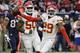 Kansas City Chiefs free safety Eric Berry (29) celebrates his interception against the Houston Texans during the first half of an NFL wild-card football game Saturday, Jan. 9, 2016, in Houston. (AP Photo/Tony Gutierrez)