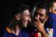 BARCELONA, SPAIN - AUGUST 05: Lionel Messi (L) and Arda Turan of FC Barcelona share a joke during the team official presentation ahead of the Joan Gamper trophy match at Camp Nou on August 5, 2015 in Barcelona, Spain. (Photo by David Ramos/Getty Images)
