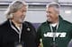 FILE - In this April 9, 2014, file photo, New Orleans Saints defensive coordinator Rob Ryan, left, and New York Jets head coach Rex Ryan talk to each other during NFL football pro day in Baton Rouge, La. The Ryan twins are best known for their defensive acumen. After four weeks, they are looking defenseless. Rex's Jets are 1-3, have lost three in a row and can't cover anyone in the passing game. Rob's Saints, he's the defensive coordinator under coach Sean Payton, have been even worse than Rex's bunch. (AP Photo/Jonathan Bachman, File)