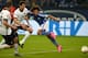 Frankfurt's Argentinian defender David Abraham and Schalke's midfielder Leroy Sane vie for the ball during the German first division Bundesliga football match FC Schalke 04 v Eintracht Frankfurt in Gelsenkirchen, on September 23, 2015. AFP PHOTO / PATRIK STOLLARZ RESTRICTIONS: DURING MATCH TIME: DFL RULES TO LIMIT THE ONLINE USAGE TO 15 PICTURES PER MATCH AND FORBID IMAGE SEQUENCES TO SIMULATE VIDEO. ==RESTRICTED TO EDITORIAL USE == FOR FURTHER QUERIES PLEASE CONTACT THE DFL DIRECTLY AT + 49 69 650050. (Photo credit should read PATRIK STOLLARZ/AFP/Getty Images)