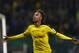 Dortmund's Pierre-Emerick Aubameyang celebrates after scoring his side's opening goal during the German soccer cup (DFB Pokal) match between FC Augsburg and Borussia Dortmund at the WWK Arena stadium in Augsburg, Germany, Wednesday, Dec. 16, 2015. (AP Photo/Matthias Schrader)