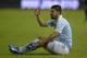Celta Vigo's forward Nolito sits on the field during the Spanish league football match Celta Vigo vs Getafe CF at the Balaidos stadium in Vigo on October 2, 2015. AFP PHOTO / MIGUEL RIOPA (Photo credit should read MIGUEL RIOPA/AFP/Getty Images)