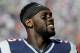 New England Patriots defensive end Chandler Jones (95) before an NFL football game between the New England Patriots and the Washington Redskins, Sunday, Nov. 8, 2015, in Foxborough, Mass. (AP Photo/Charles Krupa)