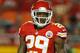 Kansas City Chiefs safety Eric Berry (29) looks to the sideline between plays in an NFL game against the Seattle Seahawks on Friday Aug. 21, 2015 at Arrowhead Stadium in Kansas City, Mo. (AP Photo/TUSP, Jay Biggerstaff)