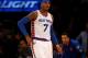 NEW YORK, NY - JANUARY 12: Carmelo Anthony #7 of the New York Knicks reacts after he is called for a foul in the first half against the Boston Celtics at Madison Square Garden on January 12, 2016 in New York City. NOTE TO USER: User expressly acknowledges and agrees that, by downloading and or using this photograph, User is consenting to the terms and conditions of the Getty Images License Agreement. (Photo by Elsa/Getty Images)