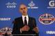 Commissioner of the NBA Adam Silver speaks to the media ahead of a regular season basketball game between Orlando Magic and Toronto Raptors at the O2 arena in London, Thursday, Jan. 14, 2016. (AP Photo/Alastair Grant)