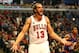 Dec 7, 2015; Chicago, IL, USA; Chicago Bulls center Joakim Noah (13) reacts during the second half against the Phoenix Suns at United Center. Mandatory Credit: Caylor Arnold-USA TODAY Sports