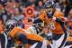 Denver Broncos quarterback Peyton Manning gestures during the first half in an NFL football divisional playoff game against the Pittsburgh Steelers, Sunday, Jan. 17, 2016, in Denver. (AP Photo/Joe Mahoney)