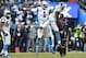 Jan 17, 2016; Charlotte, NC, USA; Carolina Panthers outside linebacker Thomas Davis (58) and Cam Newton (1) celebrate Davis's onside kick recovery in the fourth quarter during the NFC Divisional round playoff game at Bank of America Stadium. The Panthers defeated the Seahawks 31-24. Mandatory Credit: Bob Donnan-USA TODAY Sports