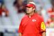 Aug 15, 2015; Glendale, AZ, USA; Kansas City Chiefs offensive coordinator Doug Pederson against the Arizona Cardinals during a preseason NFL football game at University of Phoenix Stadium. Mandatory Credit: Mark J. Rebilas-USA TODAY Sports