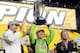 Brian France (right) celebrates the 2015 season with Sprint Cup champion Kyle Busch.