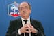 French Football Federation President Noel Le Graet gestures during a press conference in Paris, France. Thursday Dec. 10 2015. Striker Karim Benzema has been indefinitely suspended from the France team over his involvement in an ongoing blackmail case, throwing a major doubt over his international career. FFF president Noel Le Great announced the decision Thursday, saying “I have decided that he is not available for selection.” The Real Madrid star has been charged with conspiracy to blackmail, relating to an extortion scam over a sex tape featuring France teammate Mathieu Valbuena. (AP Photo/Jacques Brinon)