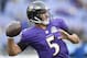 Baltimore Ravens quarterback Joe Flacco (5) warms up before an NFL football game against the St. Louis Rams in Baltimore, Sunday, Nov. 22, 2015. (AP Photo/Nick Wass)