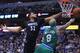DALLAS, TX - JANUARY 20: Karl-Anthony Towns #32 of the Minnesota Timberwolves blocks a shot by Deron Williams #8 of the Dallas Mavericks in the second half at American Airlines Center on January 20, 2016 in Dallas, Texas. NOTE TO USER: User expressly acknowledges and agrees that, by downloading and or using this photograph, User is consenting to the terms and conditions of the Getty Images License Agreement. (Photo by Ronald Martinez/Getty Images)