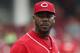 Cincinnati Reds relief pitcher Aroldis Chapman prepares to throw in the ninth inning of a baseball game against the Pittsburgh Pirates, Monday, Sept. 7, 2015, in Cincinnati. The Reds won 3-1. (AP Photo/John Minchillo)