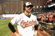 BALTIMORE, MD - OCTOBER 04: Chris Davis #19 of the Baltimore Orioles does an interview after a baseball game against the New York Yankees at Oriole Park at Camden Yards on October 4, 2015 in Baltimore, Maryland. The Orioles won 9-4. (Photo by Mitchell Layton/Getty Images)