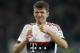 Bayern's Thomas Mueller reacts during the German Bundesliga soccer match between Hannover 96 and FC Bayern Munich in Hannover, Germany, Saturday, Dec. 19, 2015. (AP Photo/Michael Sohn)
