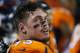 Denver Broncos defensive end Derek Wolfe looks on during an NFL football game between the Denver Broncos and the Kansas City Chiefs, Sunday, Nov. 15, 2015, in Denver. (AP Photo/Jack Dempsey)